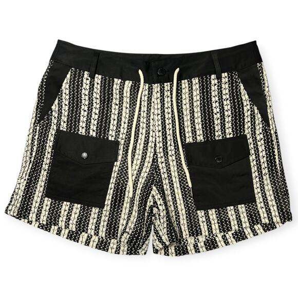 NEW FRIED RICE Black & White Crochet Striped Utility Shorts UNISEX M NWOT - Picture 3 of 13